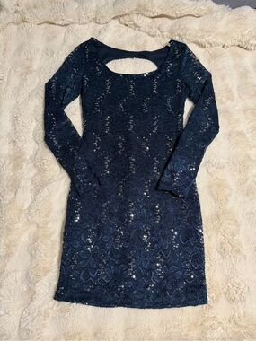 Ruby Rox Navy Lace Sequin Long-Sleeve Sheath Dress